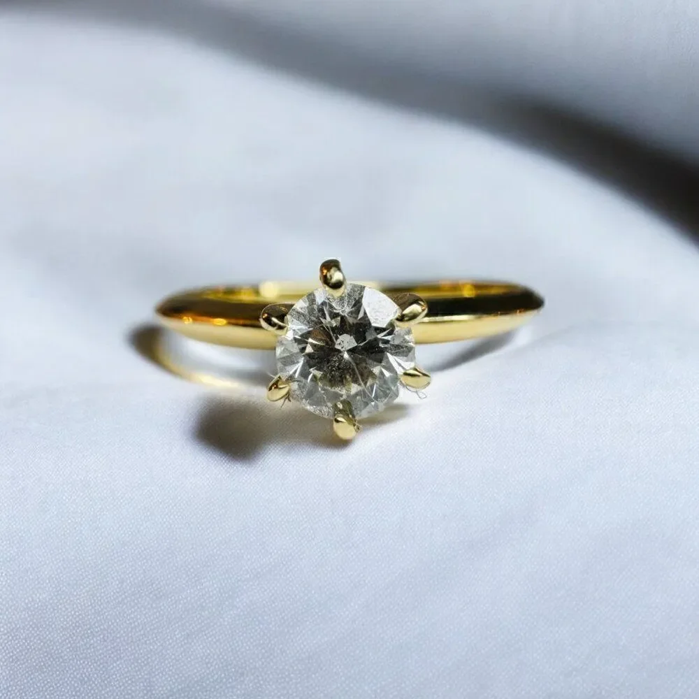 14k Gold Diamond Ring Sz 6.25 1/3ct Round Cut Solitaire Wedding Ring 1.4g